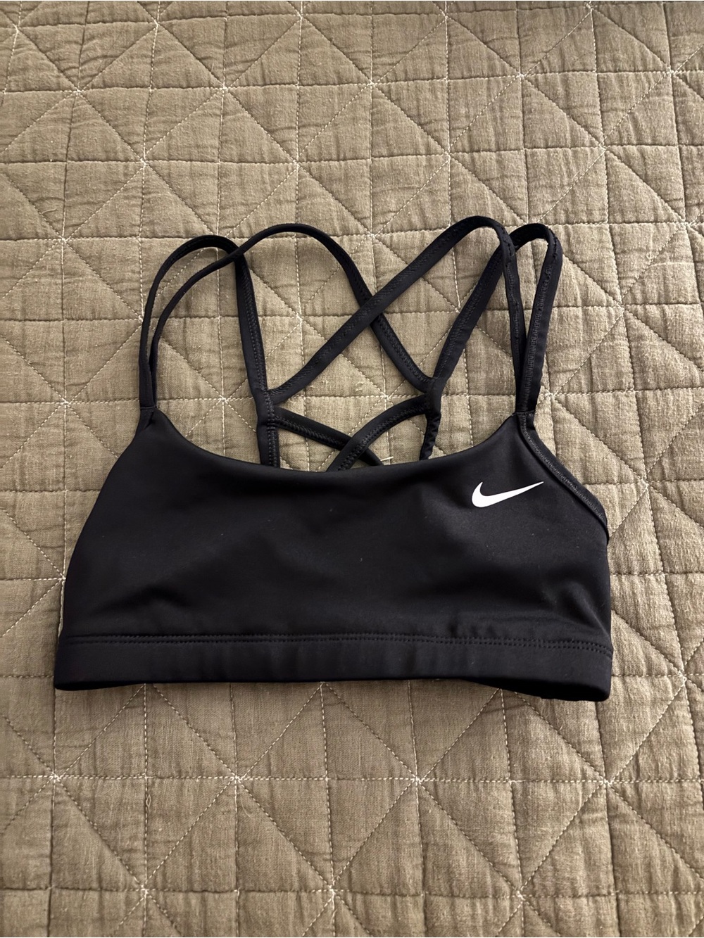 Nike Black Strappy Crossback Sports Bra with White Swoosh